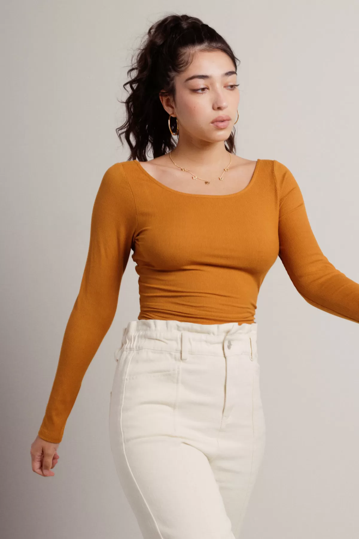 Tobi Kaleah Crop Top - Brown* Long Sleeve Tops