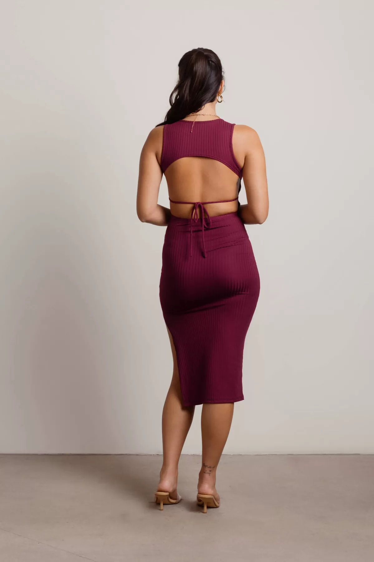 Tobi Katara Ribbed Open Back Midi Dress - Mulberry Purple* Honeymoon Outfits | Rehearsal Dinner Dresses