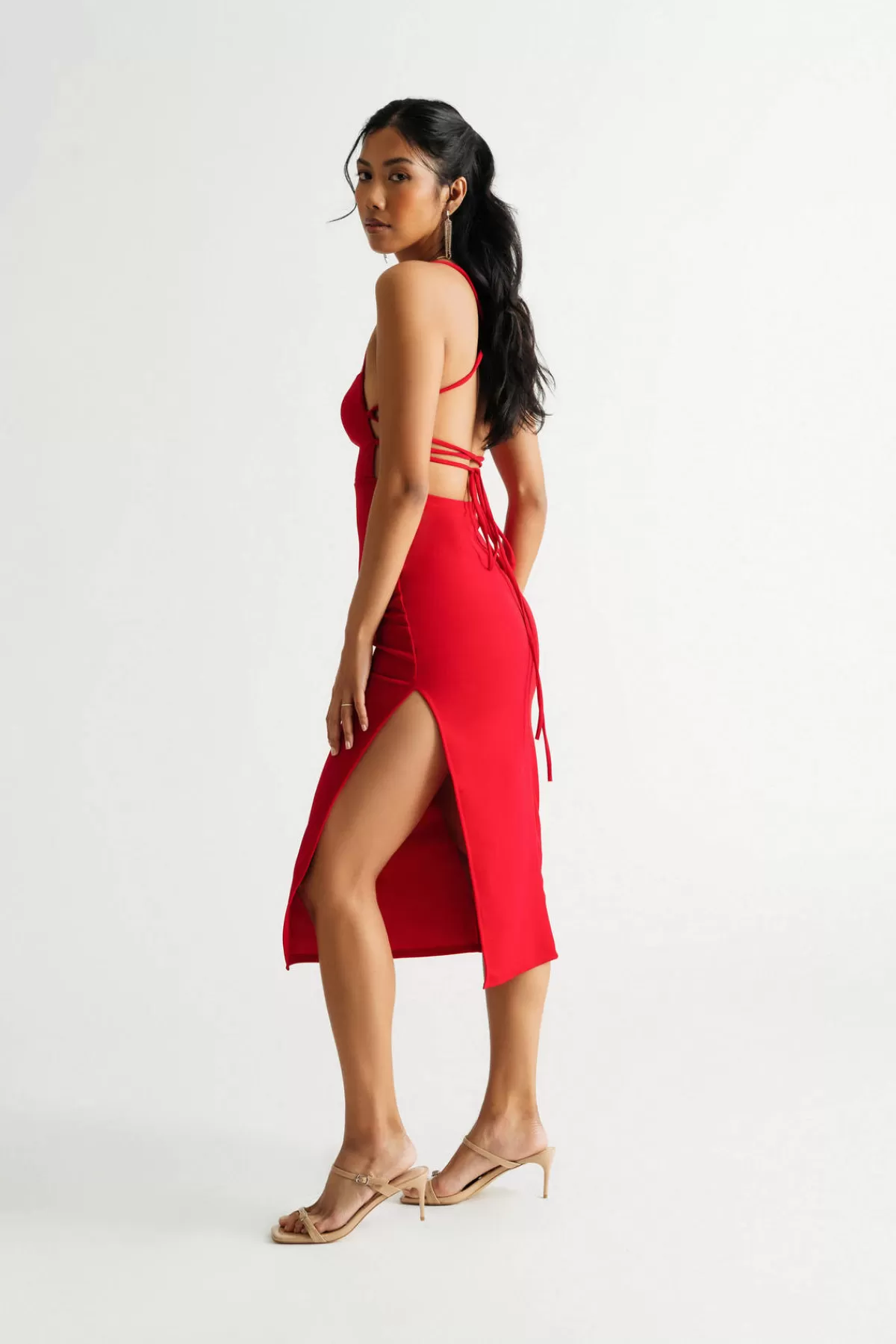 Tobi Katie Lace-Up Slit Bodycon Midi Dress* Bachelorette Party Dresses | Winter Wedding Guest Dresses