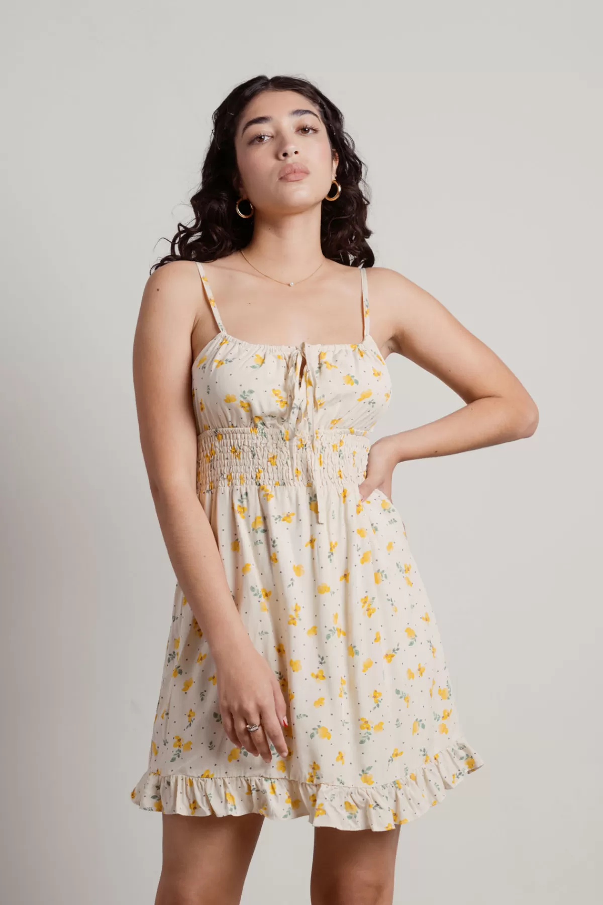 Tobi Kelley Floral Skater Mini Dress - Cream* Honeymoon Outfits | Bump Friendly Dresses