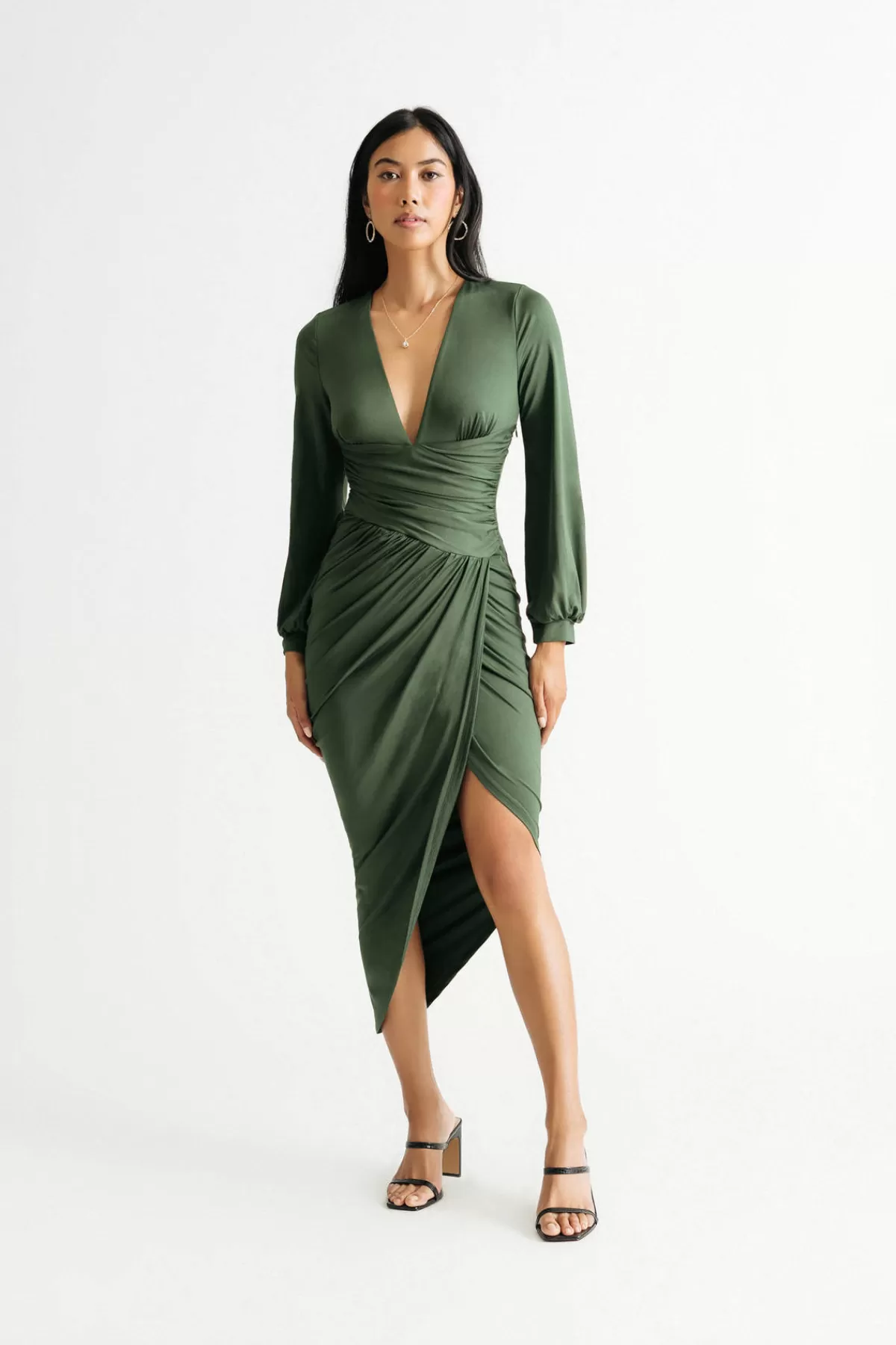 Tobi Kentrell Deep V Ruched Bodycon Midi Dress* Grandmother Of The Bride Dresses | Mother Of The Bride Groom Dresses