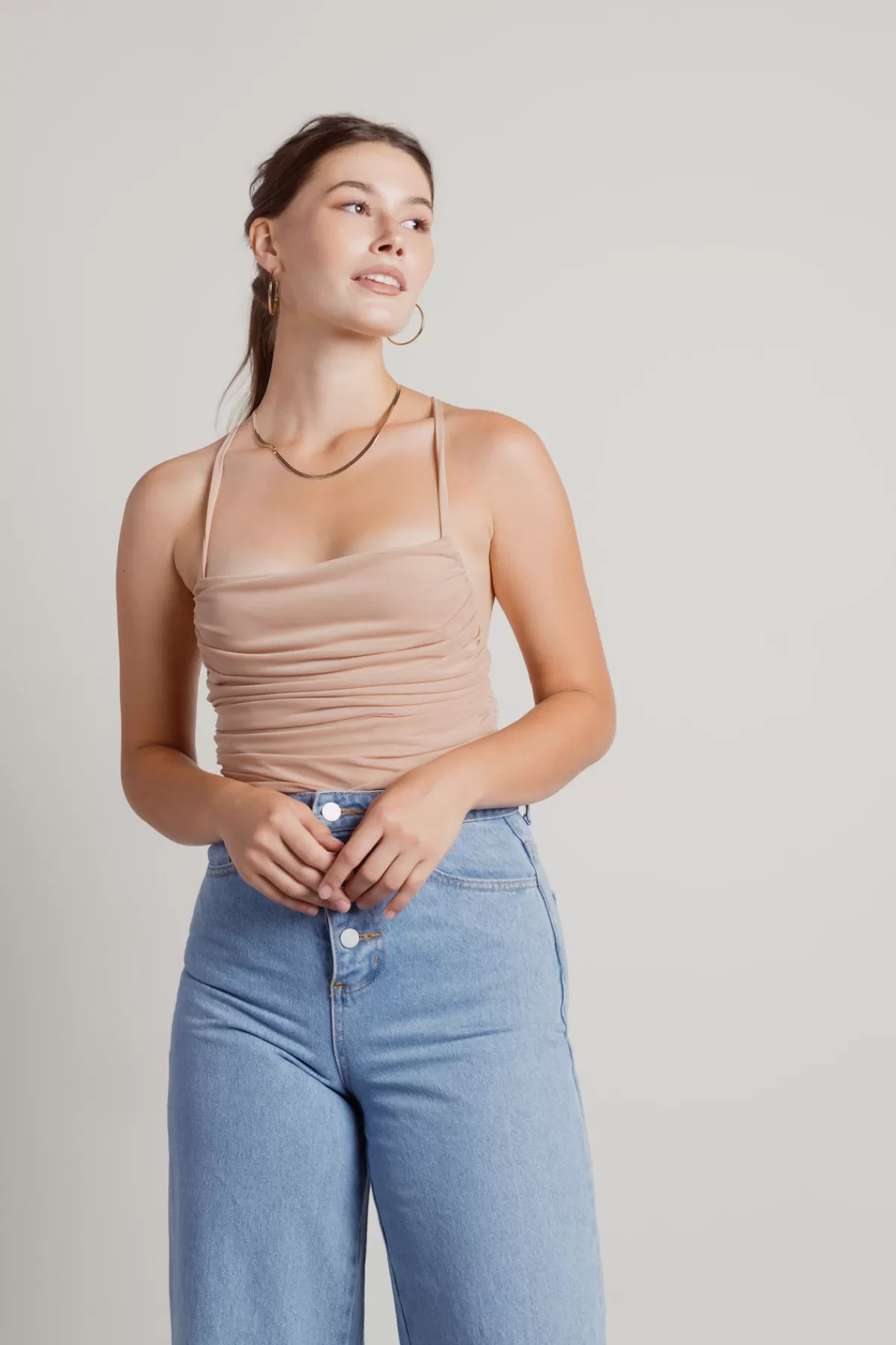 Tobi Kenzo Cross Back Bodysuit - Nude* Mesh Tops | Going Out Tops