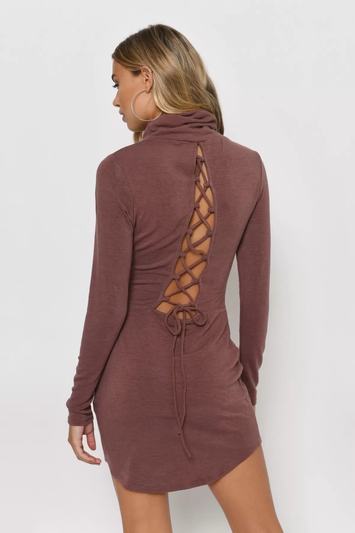 Tobi Khal Lace Back Turtleneck Mini Dress - Marsala* Cocktail Dresses | Holiday Gift Guide