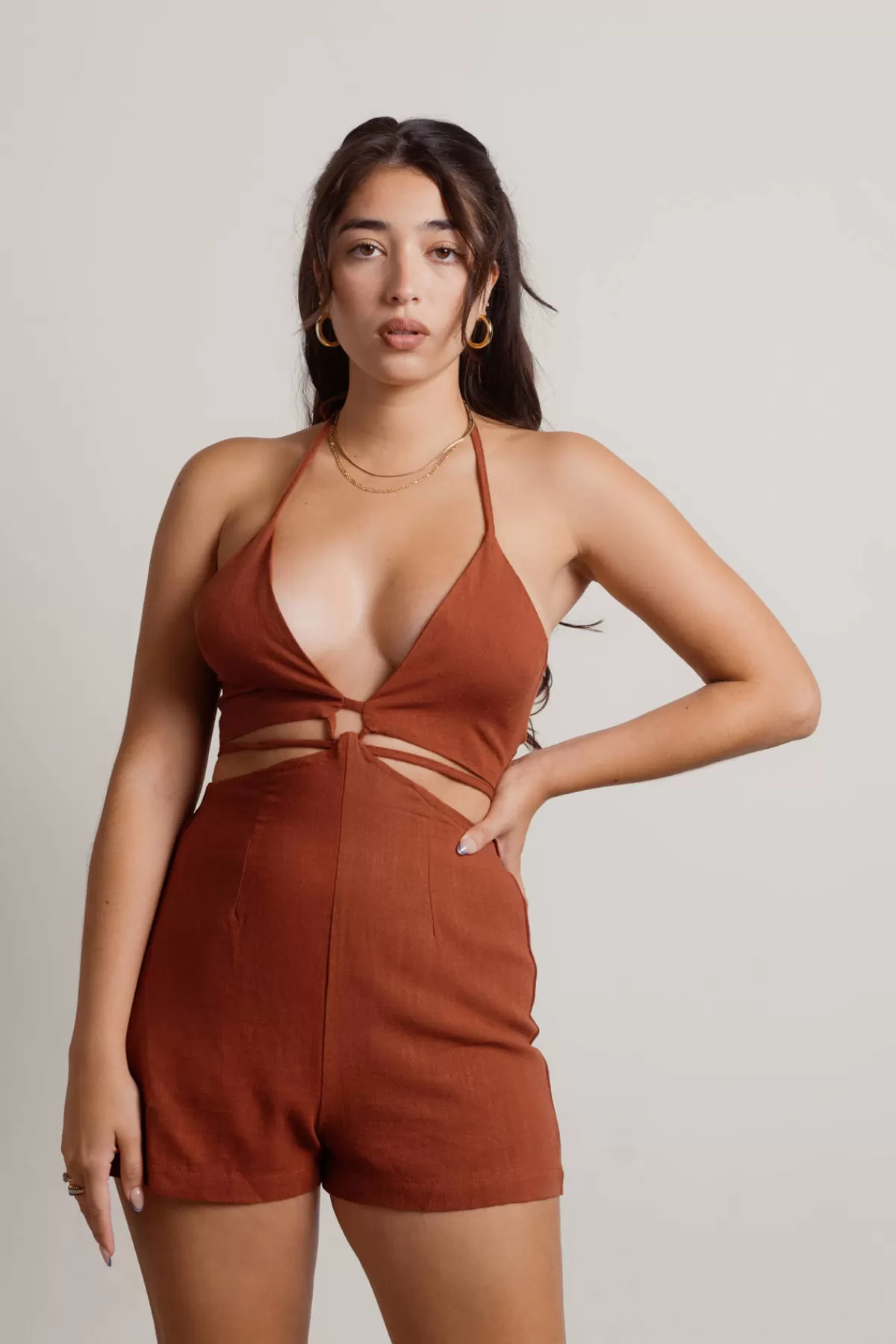 Tobi Kiss Me Cutout Romper - Brown* Vacation Shop | Halloween Outfits