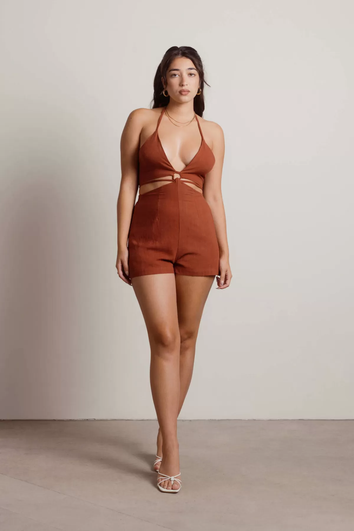 Tobi Kiss Me Cutout Romper - Brown* Vacation Shop | Halloween Outfits