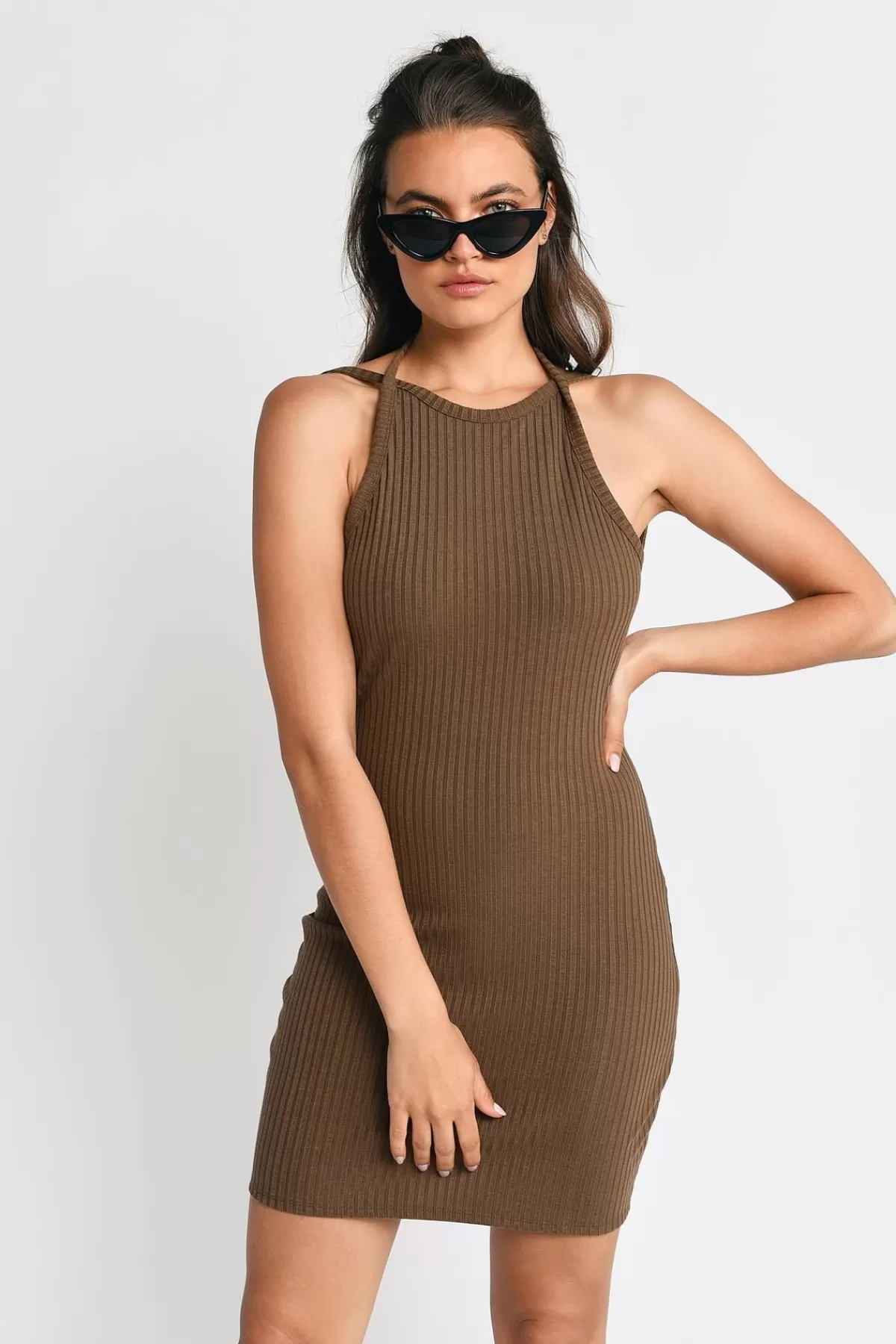 Tobi Kiss Me Ribbed Backless Mini Dress - * Casual Dresses | Brown Dresses