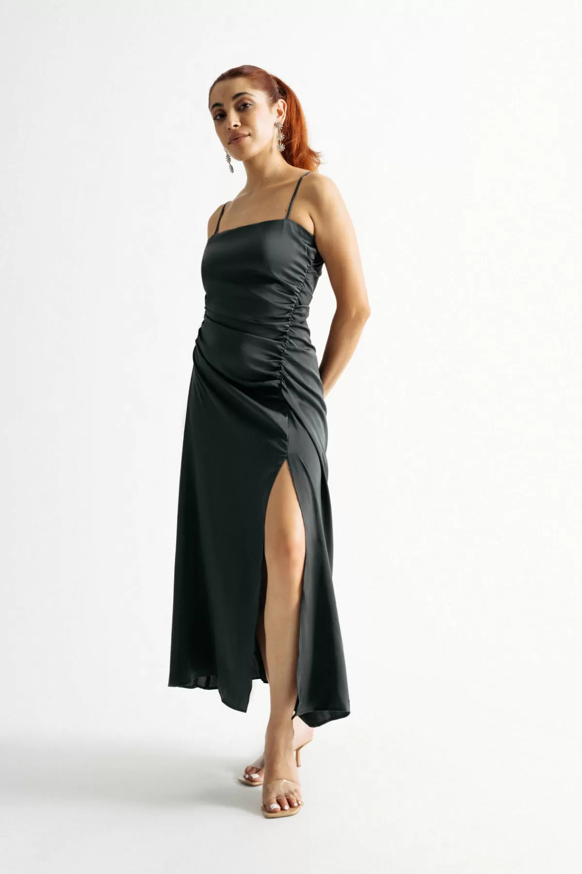 Tobi Kylie Ruched Slit Midi Dress - * Satin Bridesmaid Dresses | Grandmother Of The Bride Dresses