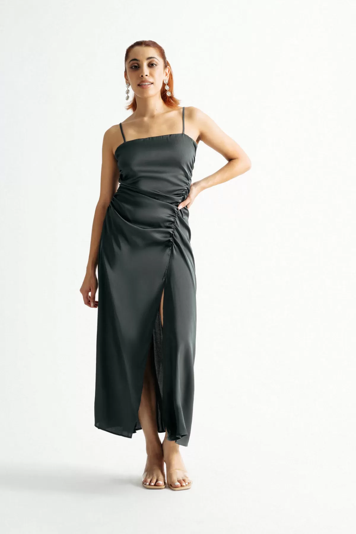 Tobi Kylie Ruched Slit Midi Dress - * Satin Bridesmaid Dresses | Grandmother Of The Bride Dresses