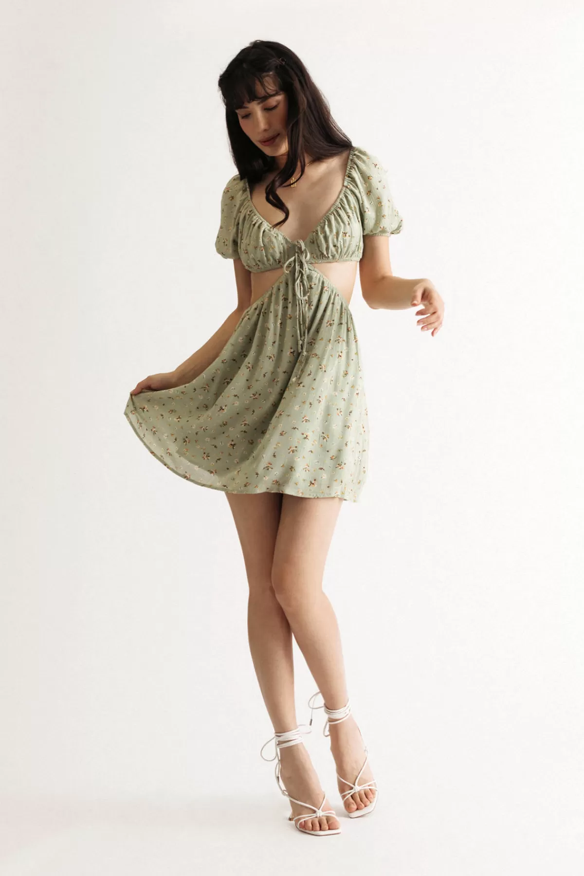 Tobi Kyrah Cutout Skater Mini Dress - Green Floral* Honeymoon Outfits | Bump Friendly Dresses