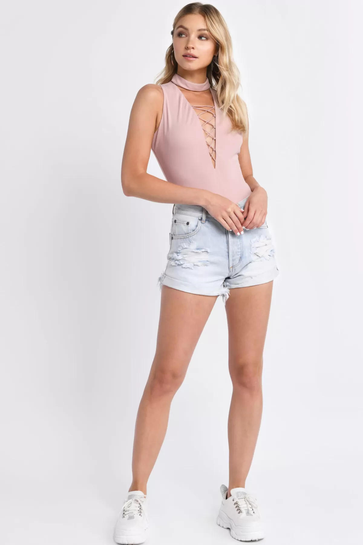 Tobi Lena Lace Up Bodysuit - * Pink Tops | Going Out Tops