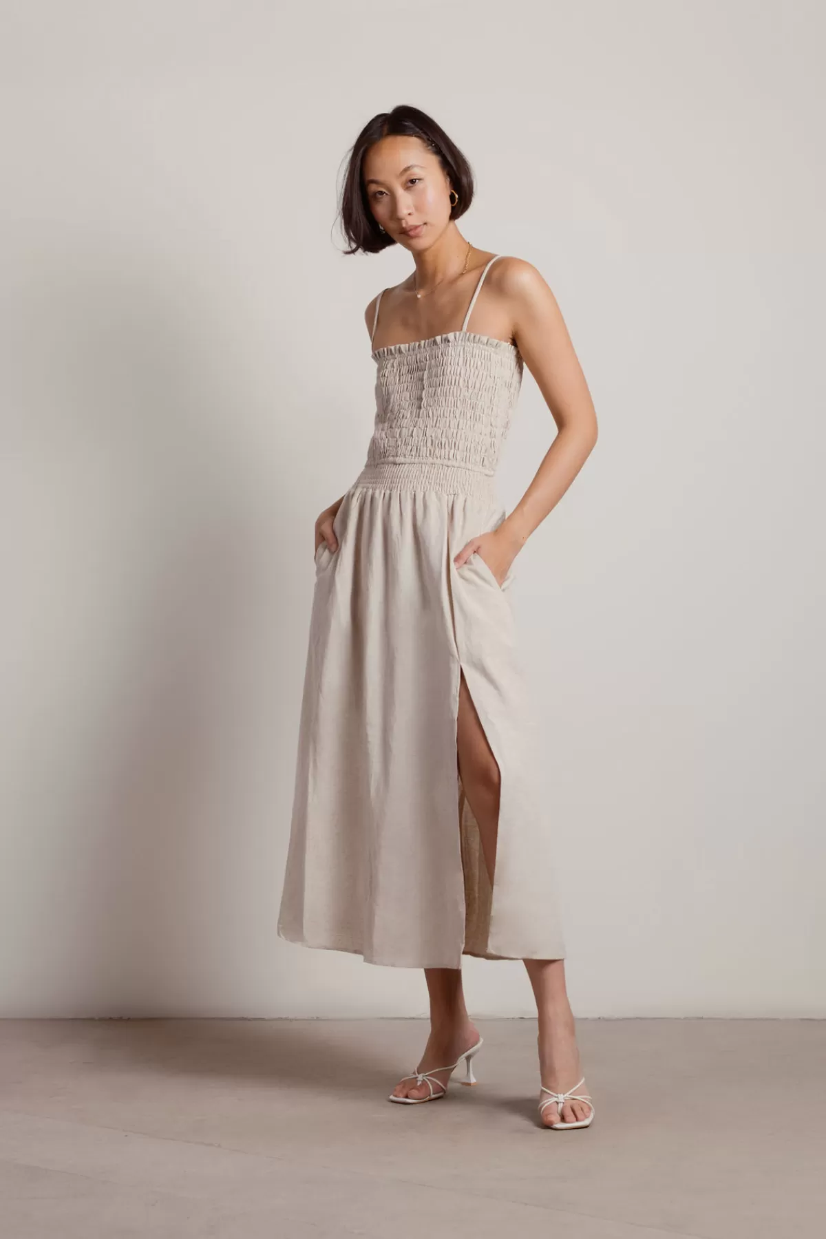 Tobi Lien Linen Smocked Midi Dress - * Honeymoon Outfits | Semi Formal Dresses