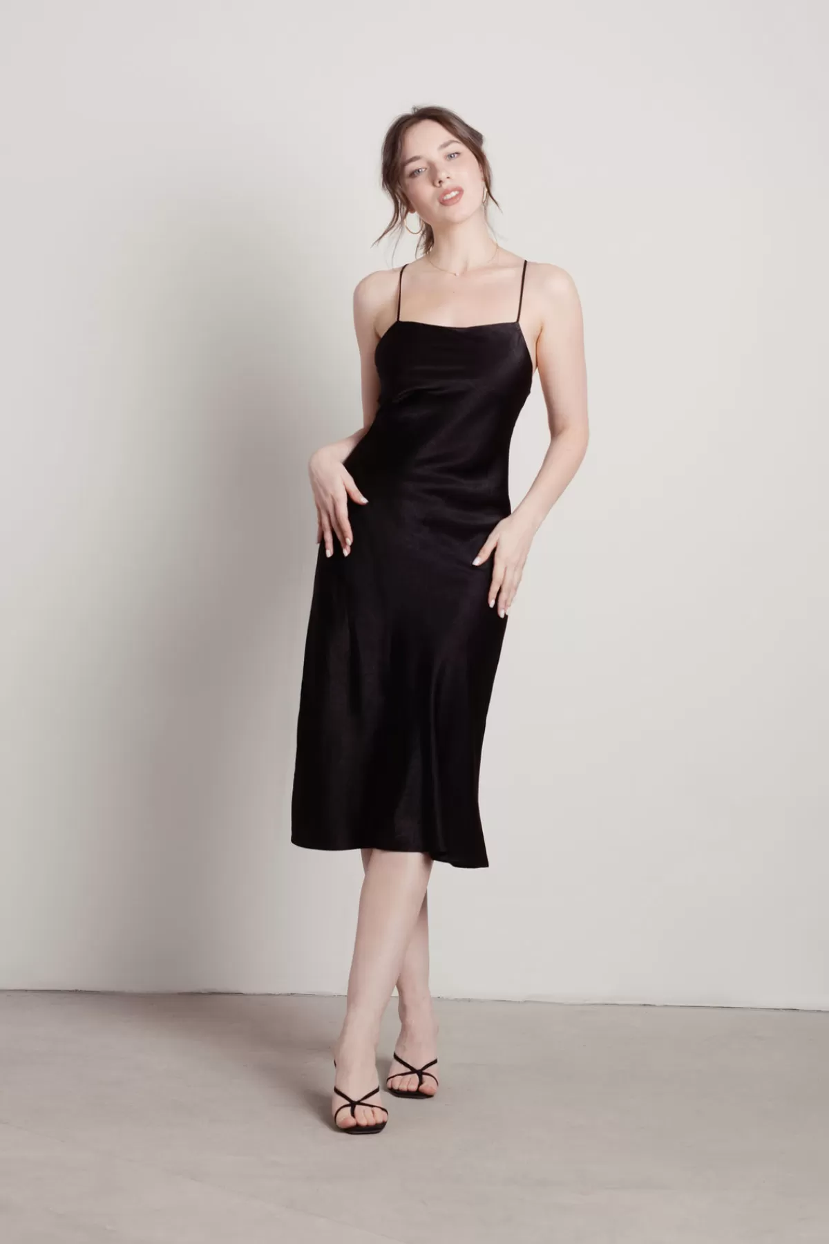 Tobi Liora Satin Cross Back Midi Dress - Black* Honeymoon Outfits | Bachelorette Party Dresses