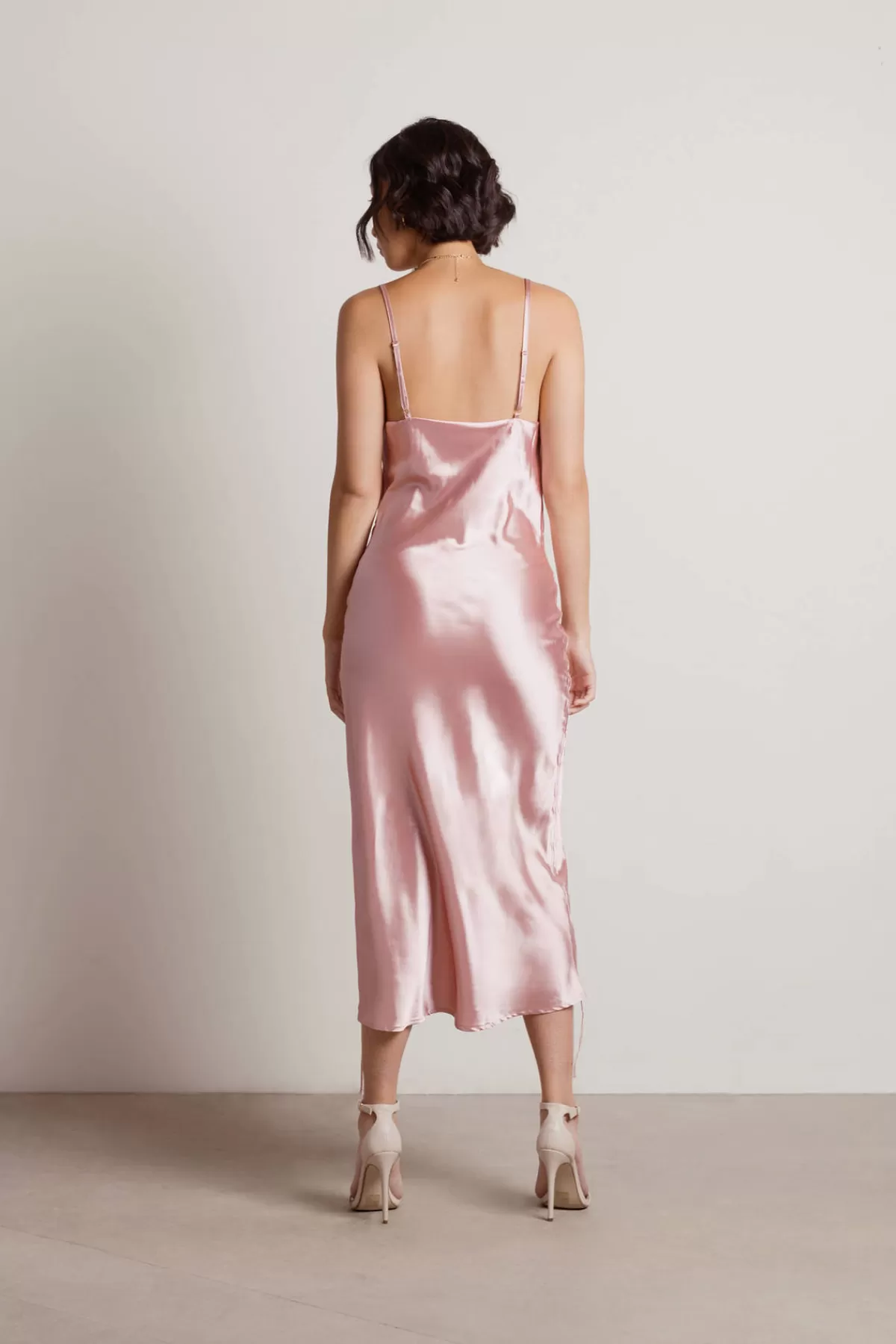 Tobi Listen To Me Satin Ruched Midi Dress - Blush* Honeymoon Outfits | Satin Bridesmaid Dresses