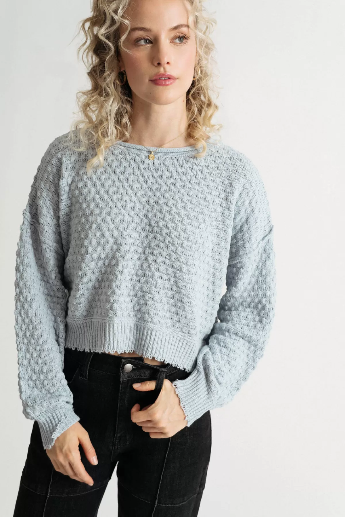 Tobi Little Secret Textured Sweater - Light Blue* Holiday Gift Guide | Long Sleeve Tops