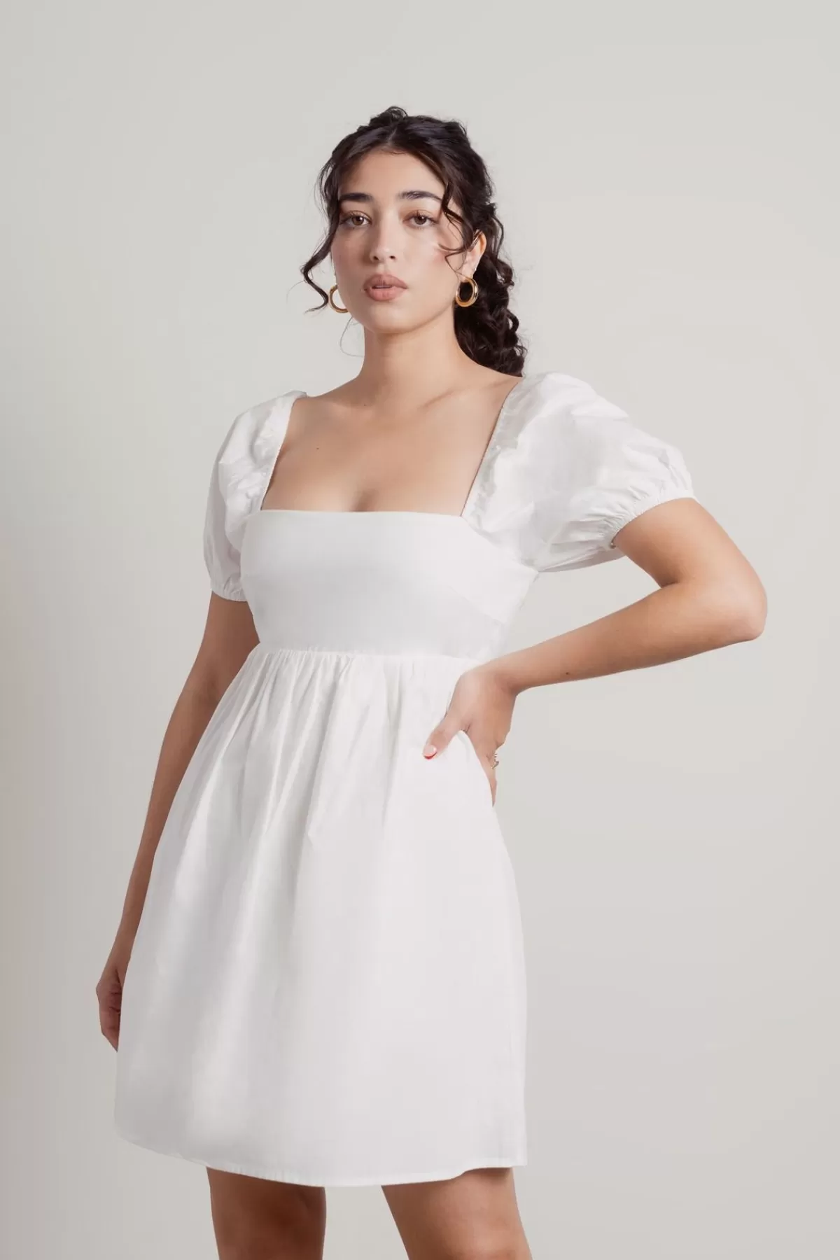 Tobi Love You Less Back Tie Puff Sleeve Babydoll Dress* Honeymoon Outfits | Bump Friendly Dresses