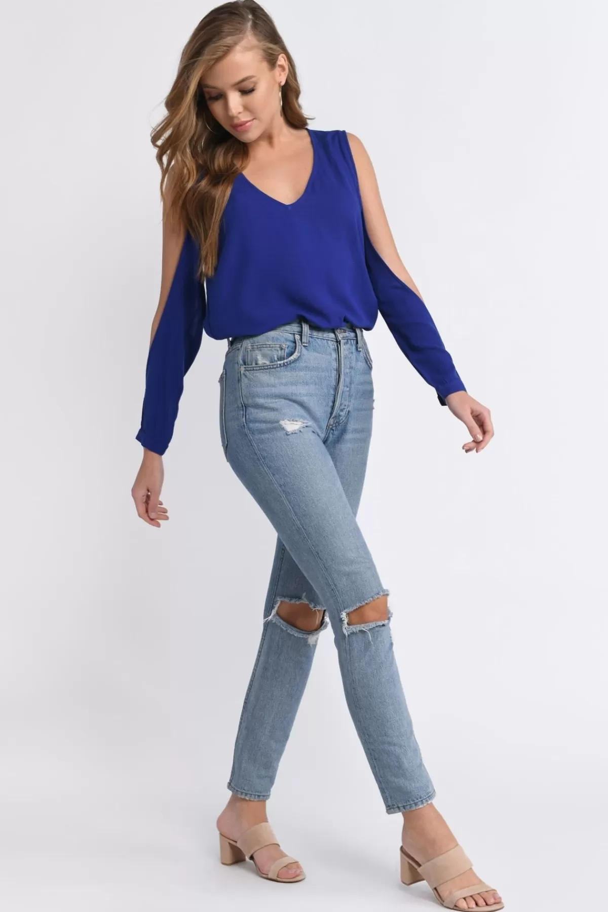 Tobi Maci Cold Shoulder Blouse - Toast* Going Out Tops