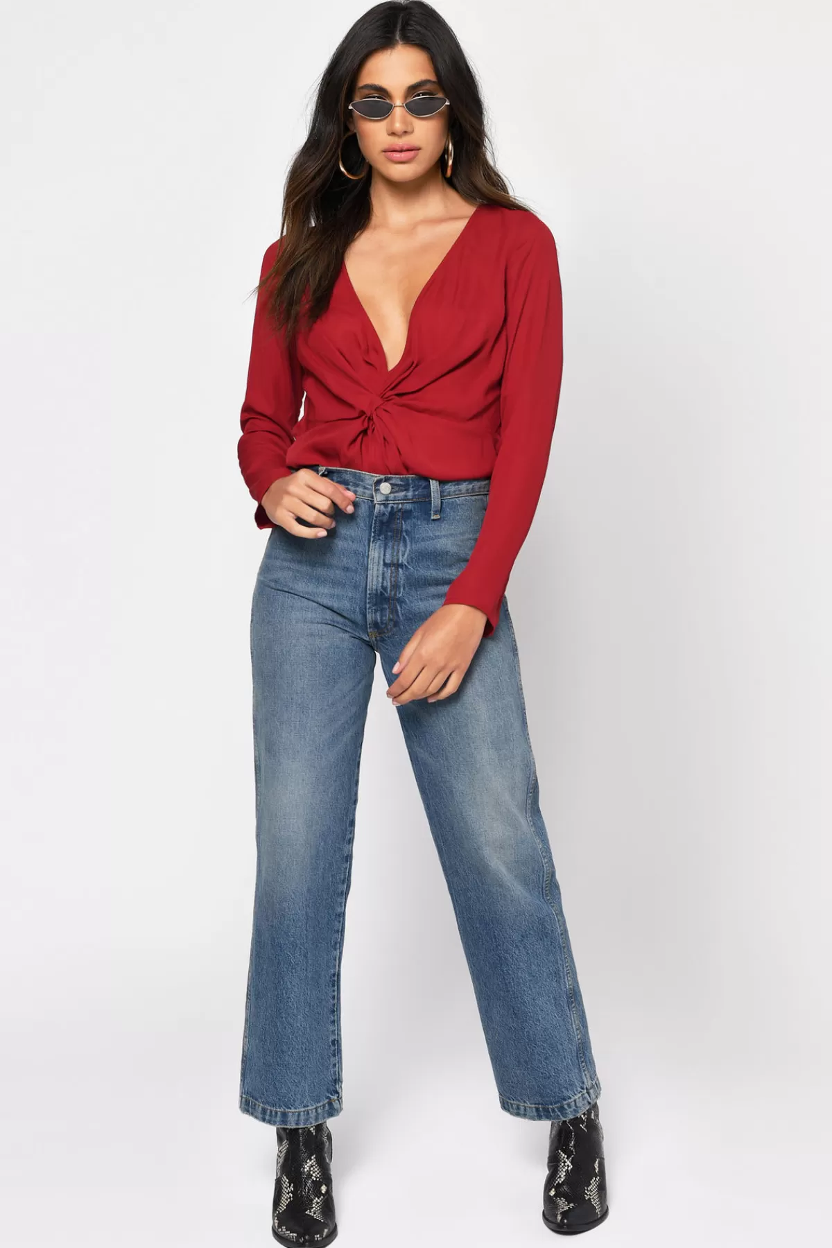 Tobi Madeline Front Knot Blouse - Wine* Blouses & Shirts | Red Tops