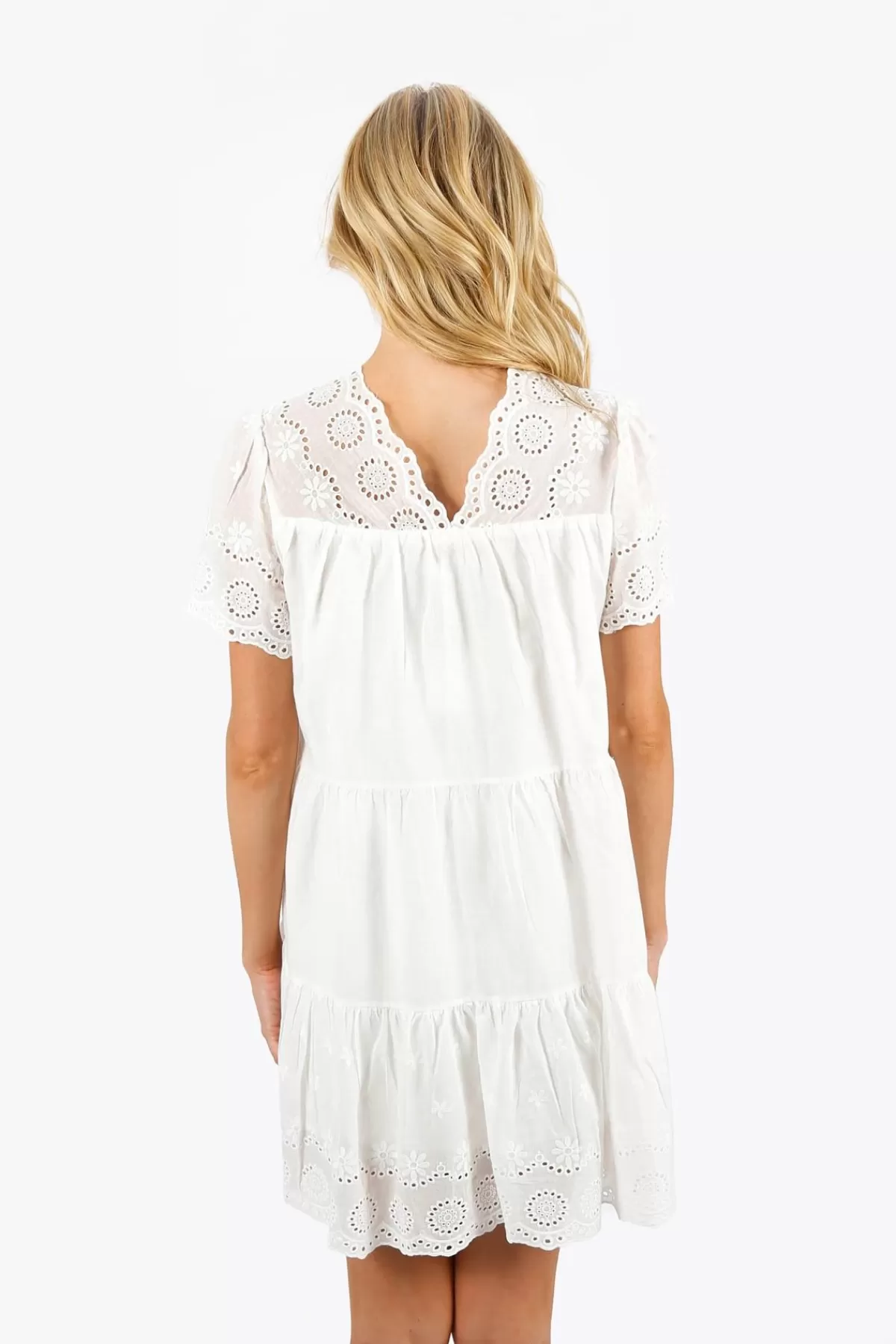 Tobi Meagan Eyelet Tiered Mini Dress - * Bump Friendly Dresses | Beach Vacation Outfits