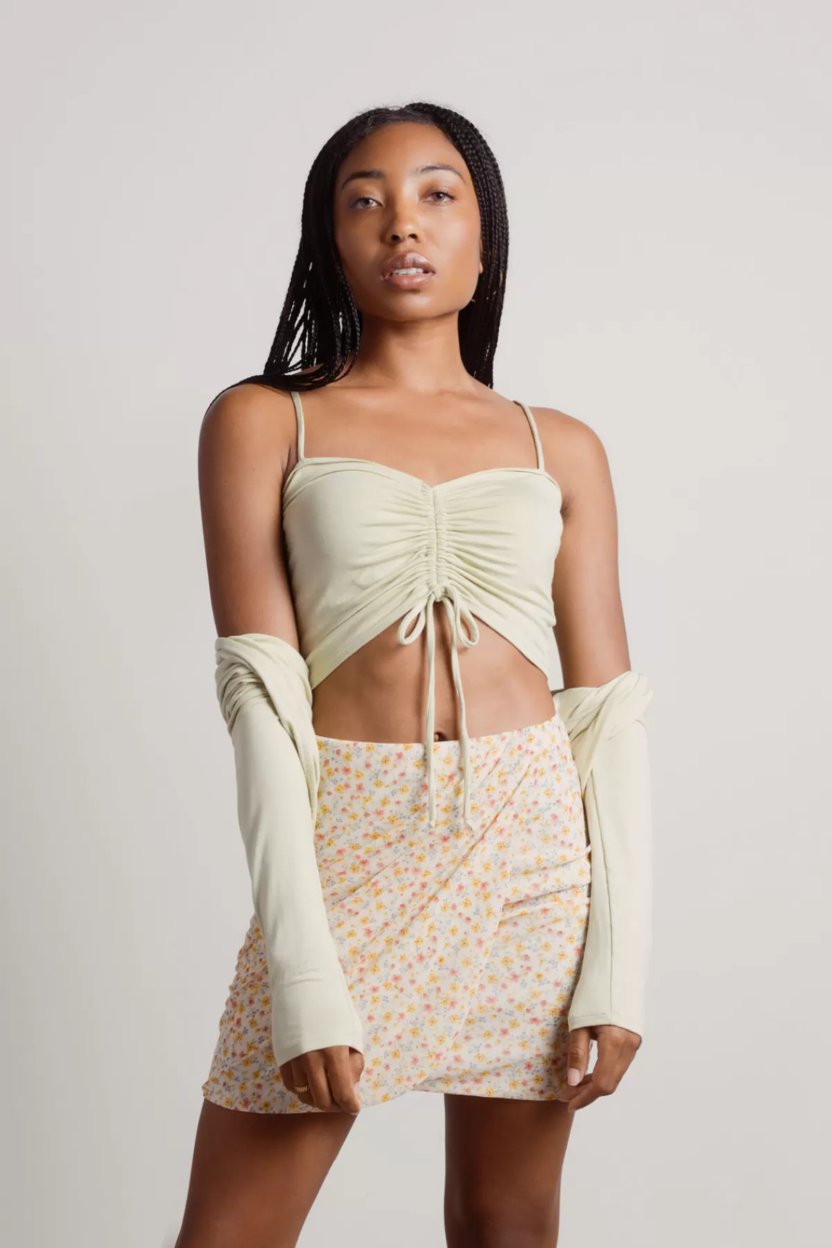 Tobi Mina Crop Top And Cardigan Set - Green* Holiday Gift Guide | Long Sleeve Tops