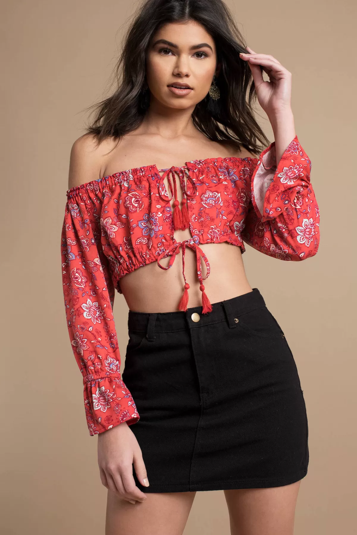 Tobi Minkpink Lucia Crop Top - * Red Tops | Off The Shoulder Tops