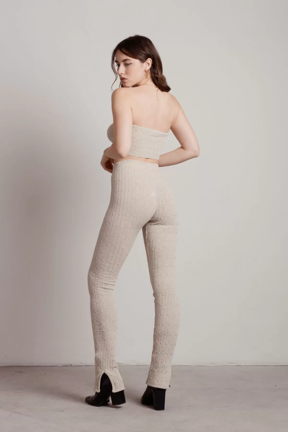 Tobi Monique Ribbed Tube Top Pants Set - Beige* Vacation Shop | Pants