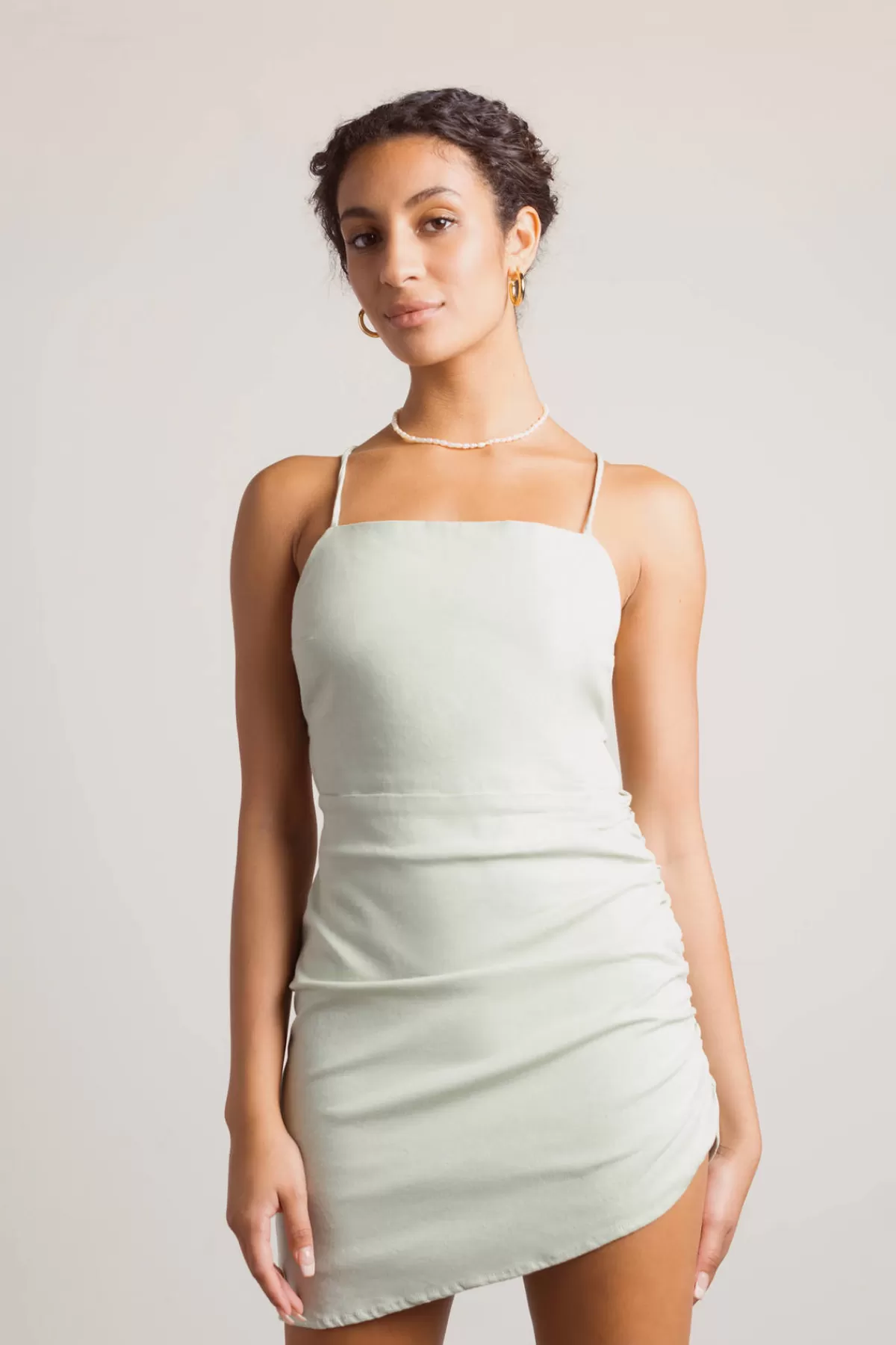 Tobi Moving On Cross Back Asymmetrical Mini Dress - Sage* Wedding Guest Dresses Under $50 | Wedding Guest Dresses