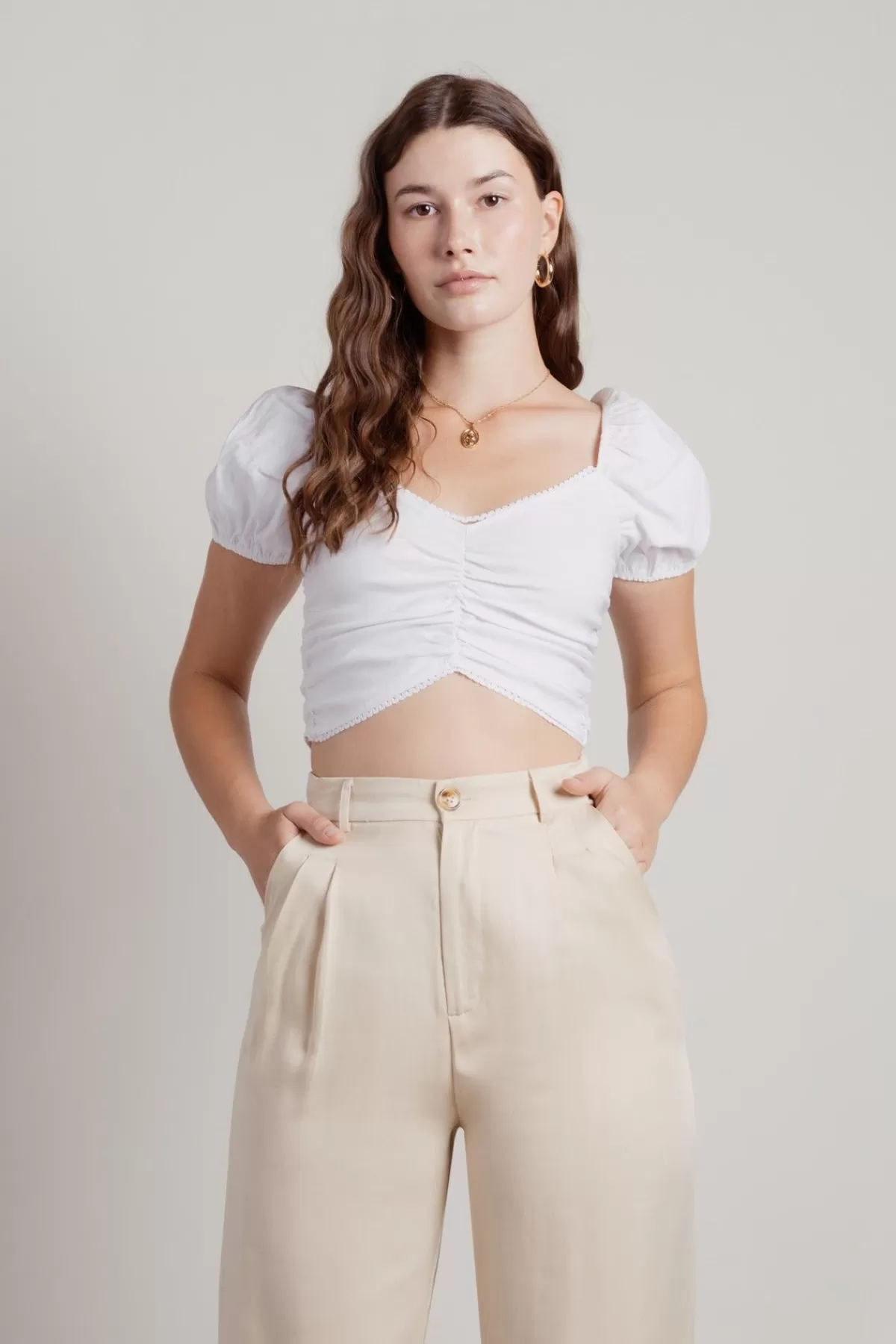 Tobi Mystical Love Crop Top - Ivory* Puff Sleeve Tops | Crop Tops