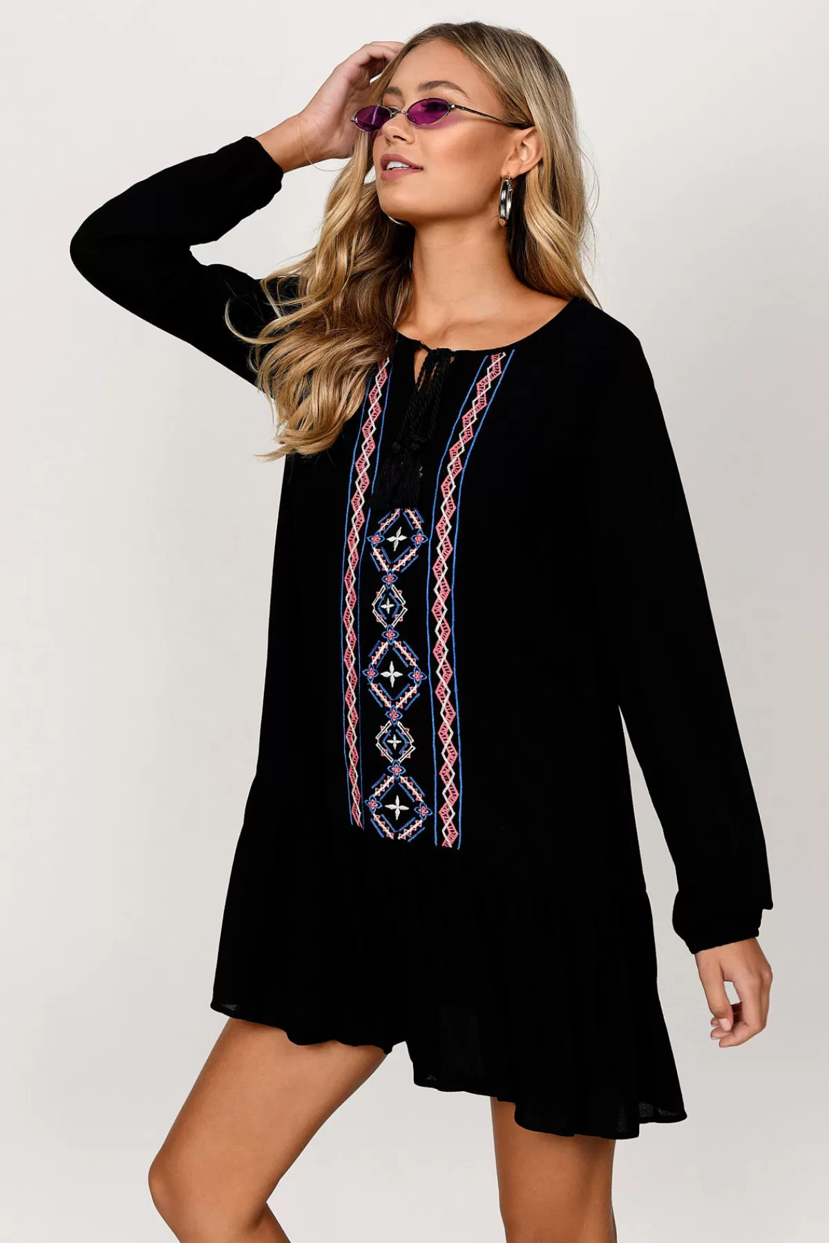 Tobi Nakoma Embroidered Shift Mini Dress - * Casual Dresses | Black Dresses