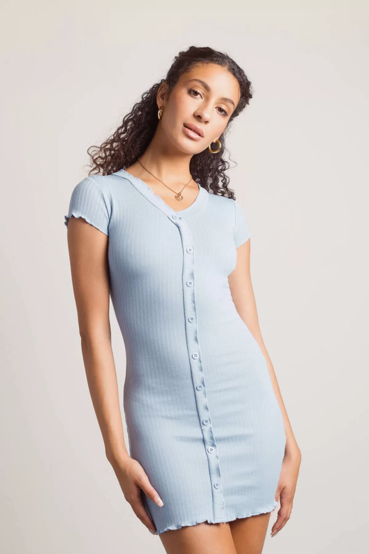 Tobi Nanae Ribbed Button Up Mini Dress - * Honeymoon Outfits | Party Shop