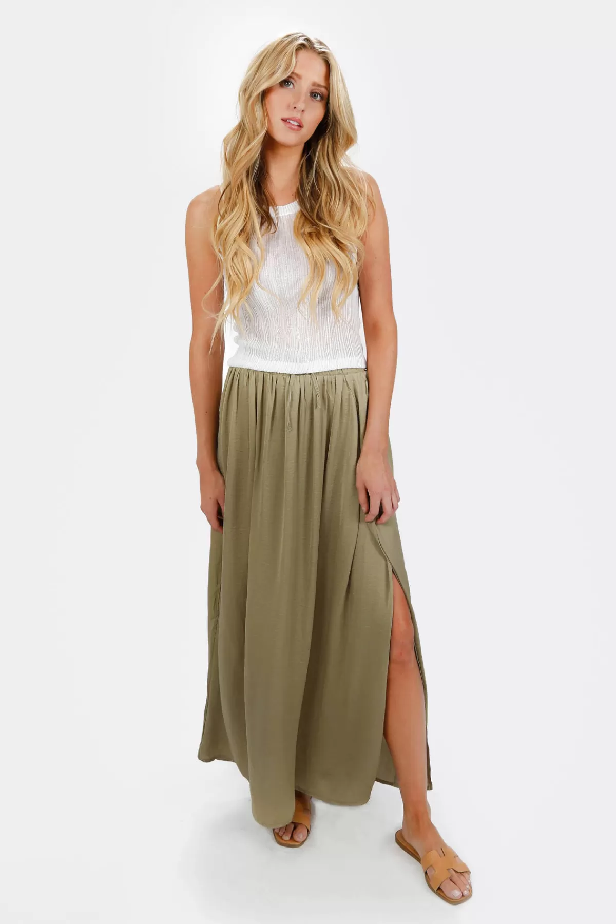 Tobi Nichole Side Slit Maxi Skirt - Sage* Beach Vacation Outfits | Skirts