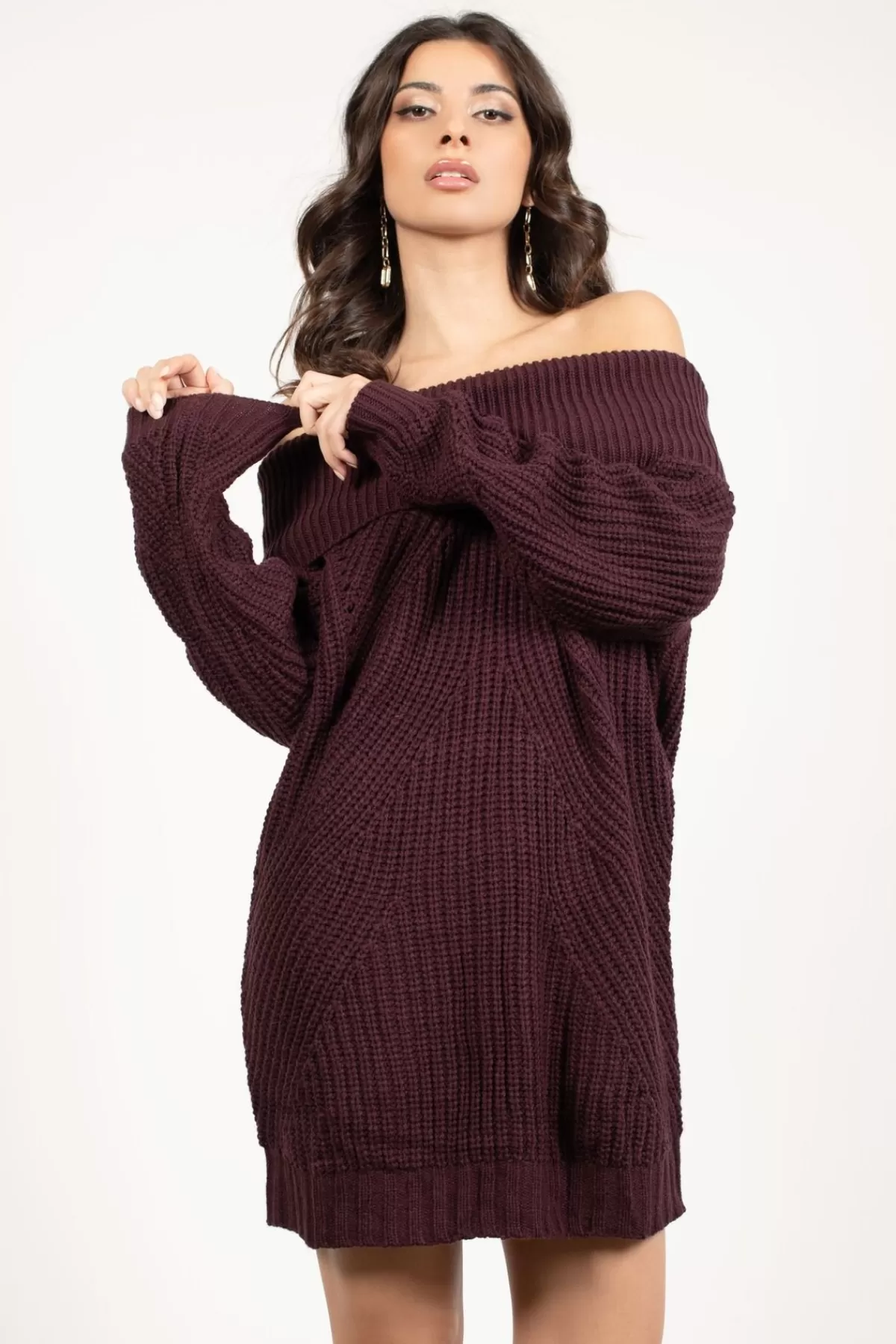 Tobi Nikki Ribbed Knit Off The Shoulder Mini Dress - Wine* Party Shop | Party Shop