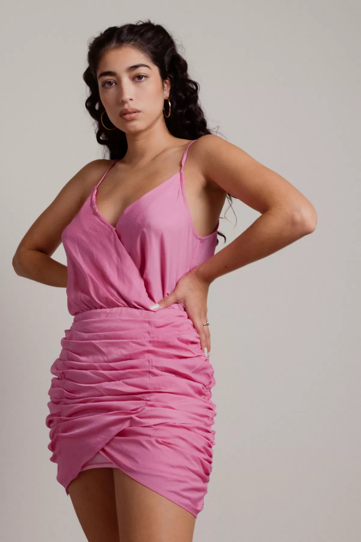 Tobi No Regrets Ruched Surplice Mini Dress - Hot Pink* Bridesmaid Dresses | Valentines Day Outfits