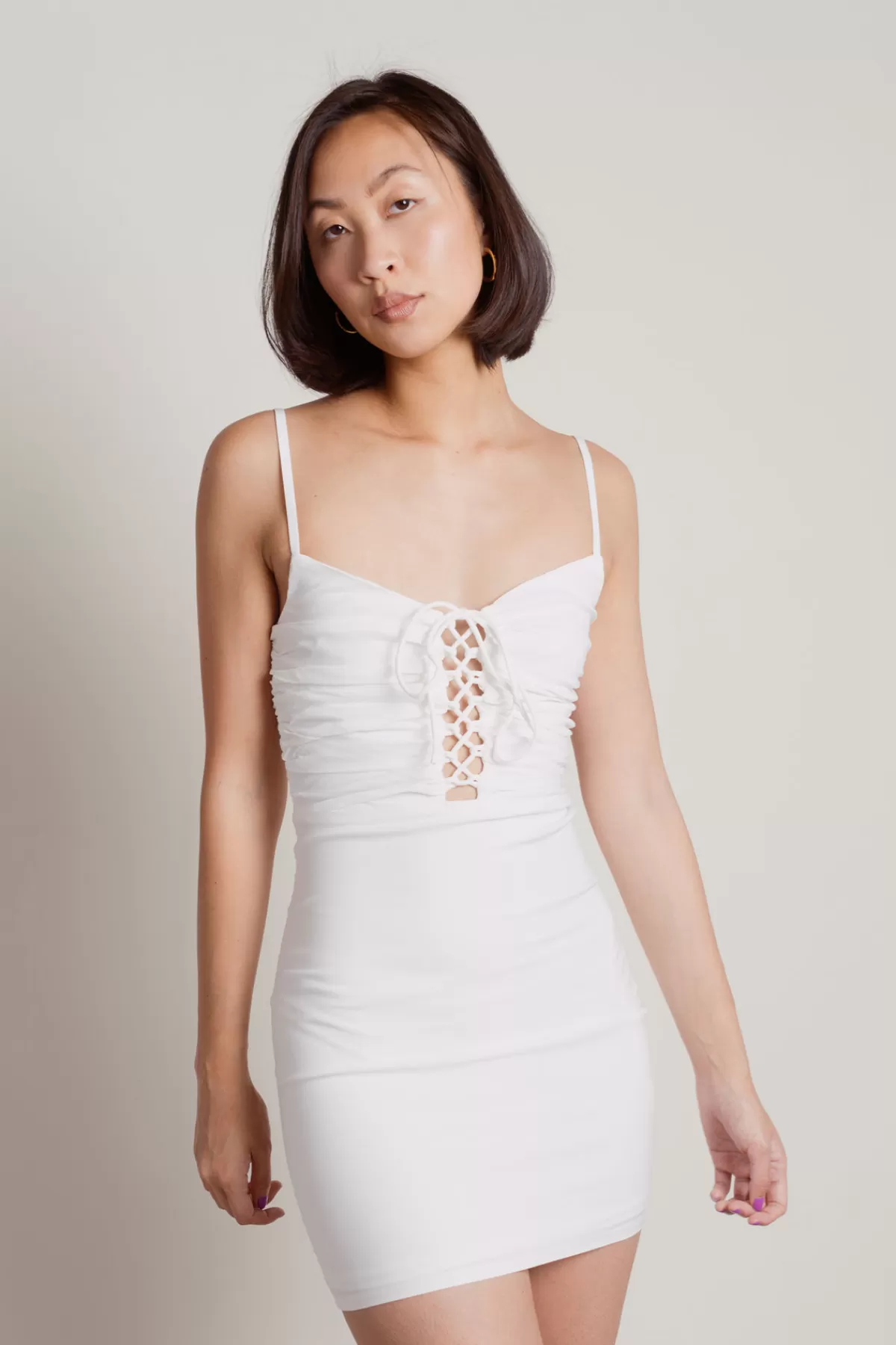 Tobi On Repeat Lace Up Bodycon Mini Dress - Off White* Honeymoon Outfits | Rehearsal Dinner Dresses