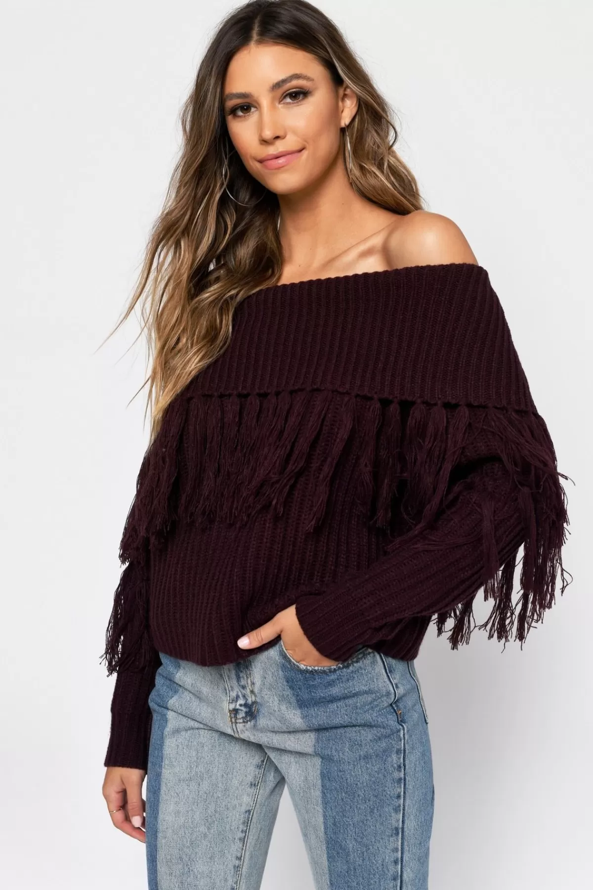 Tobi One More Off The Shoulder Sweater - Wine* Holiday Gift Guide | Red Tops