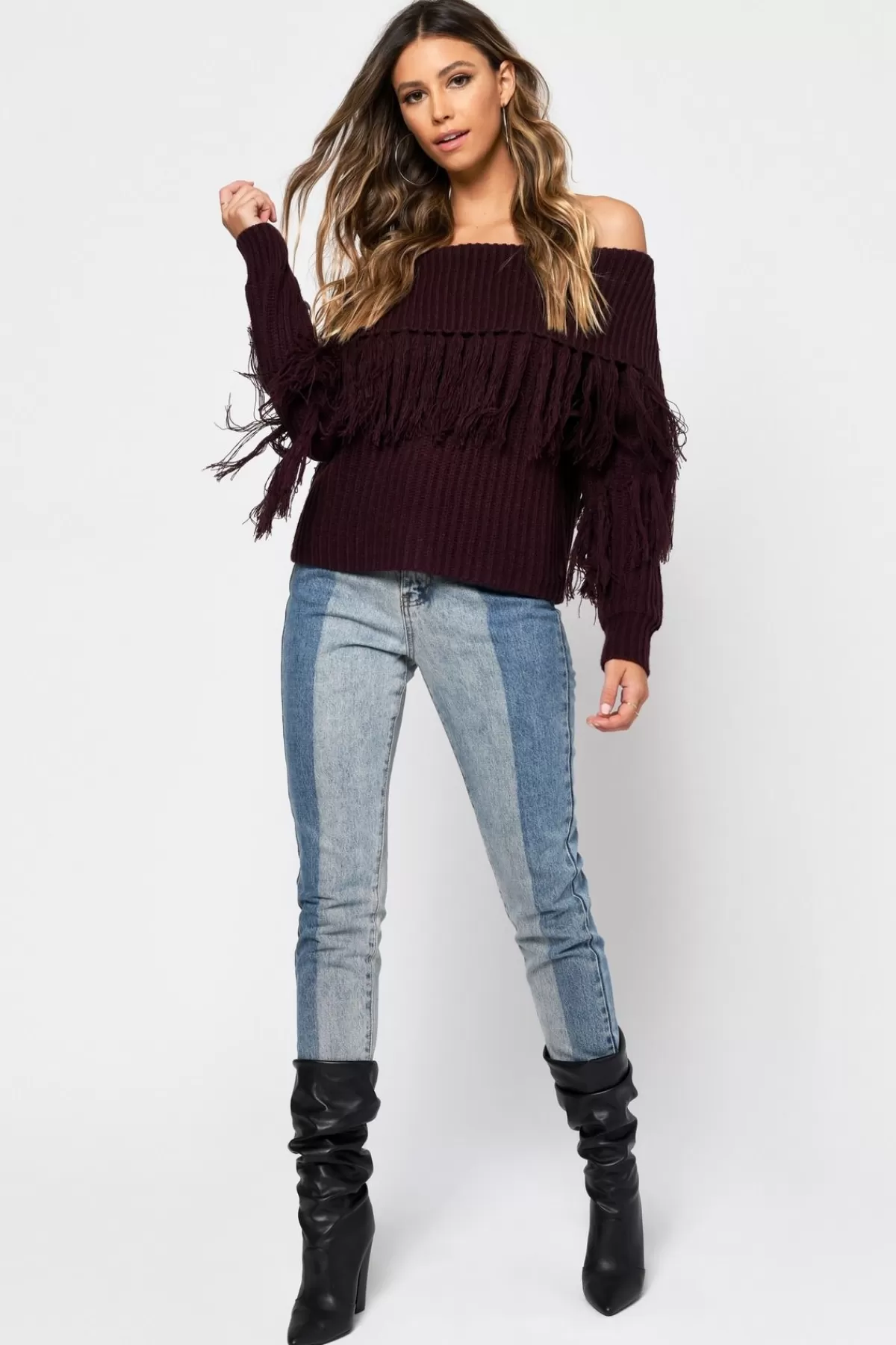 Tobi One More Off The Shoulder Sweater - Wine* Holiday Gift Guide | Red Tops