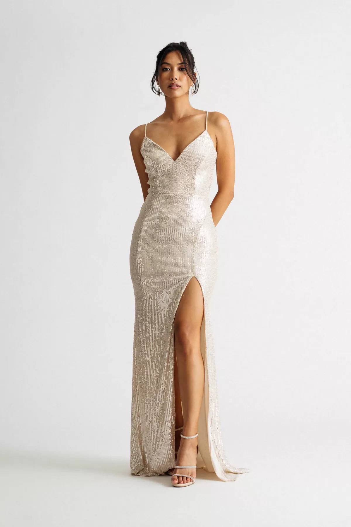 Tobi One Night Only Sequin High Slit Maxi Dress - Champagne* Grandmother Of The Bride Dresses | Winter Formal Dresses