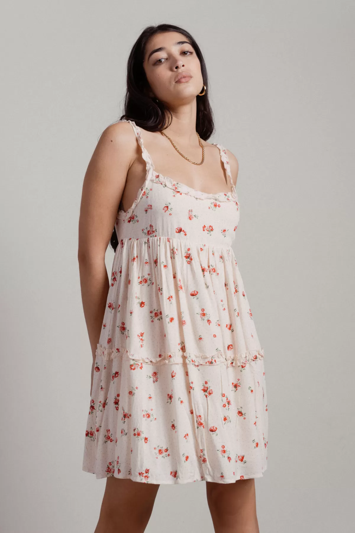 Tobi Pippa Floral Babydoll Mini Dress - Pink Dot* Honeymoon Outfits | Bump Friendly Dresses