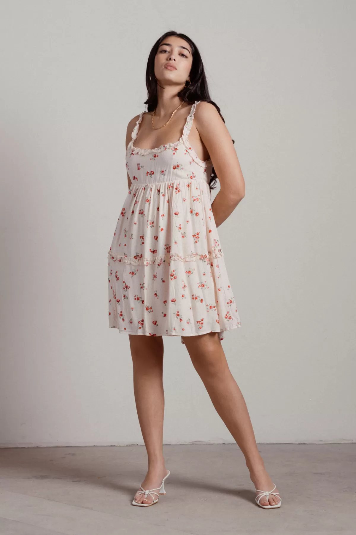 Tobi Pippa Floral Babydoll Mini Dress - Pink Dot* Honeymoon Outfits | Bump Friendly Dresses