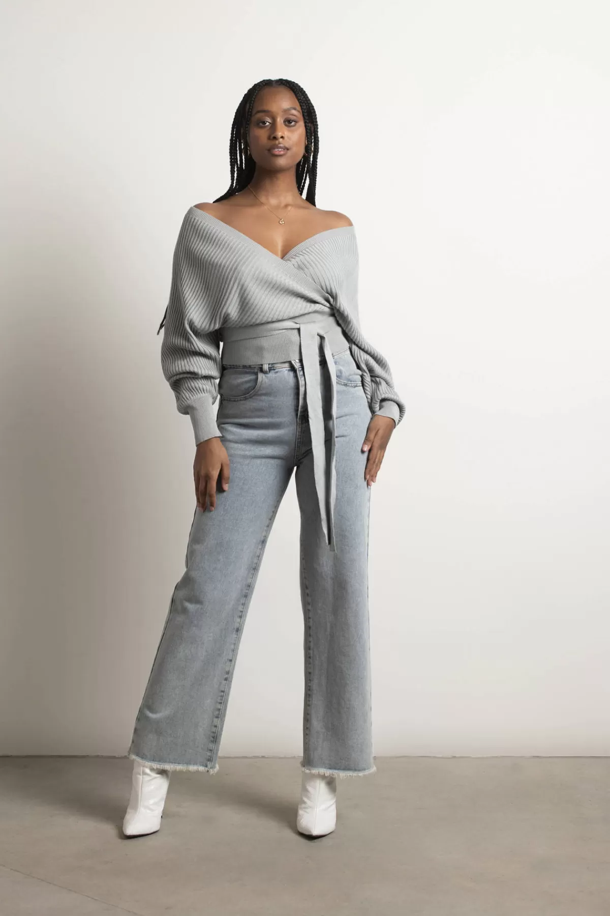 Tobi Relax Sweetie Wrap Tie Sweater - Grey* Holiday Gift Guide | Off The Shoulder Tops