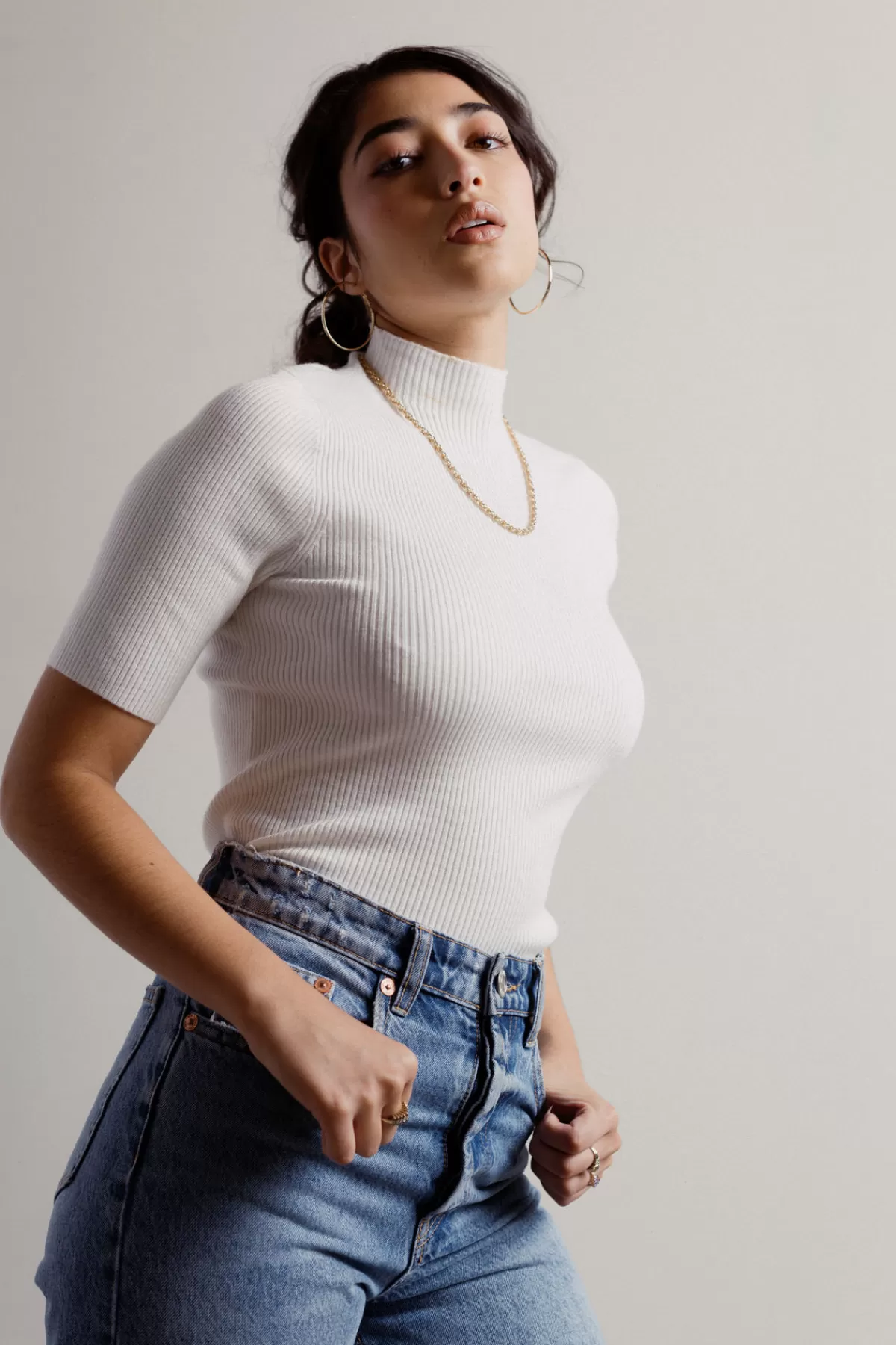 Tobi Rivera Mock Neck Top - Ivory* Sweaters & Cardigans | Office Outfits