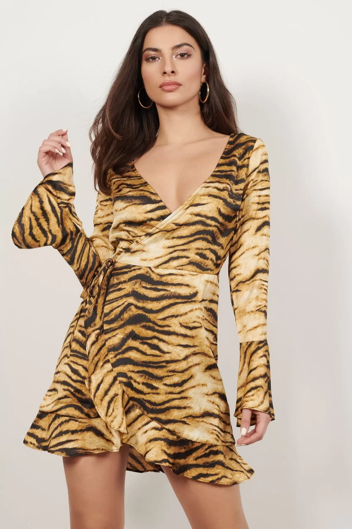 Tobi Roaring Night Tiger Print Wrap Mini Dress - * Halloween Outfits | Shift Dresses