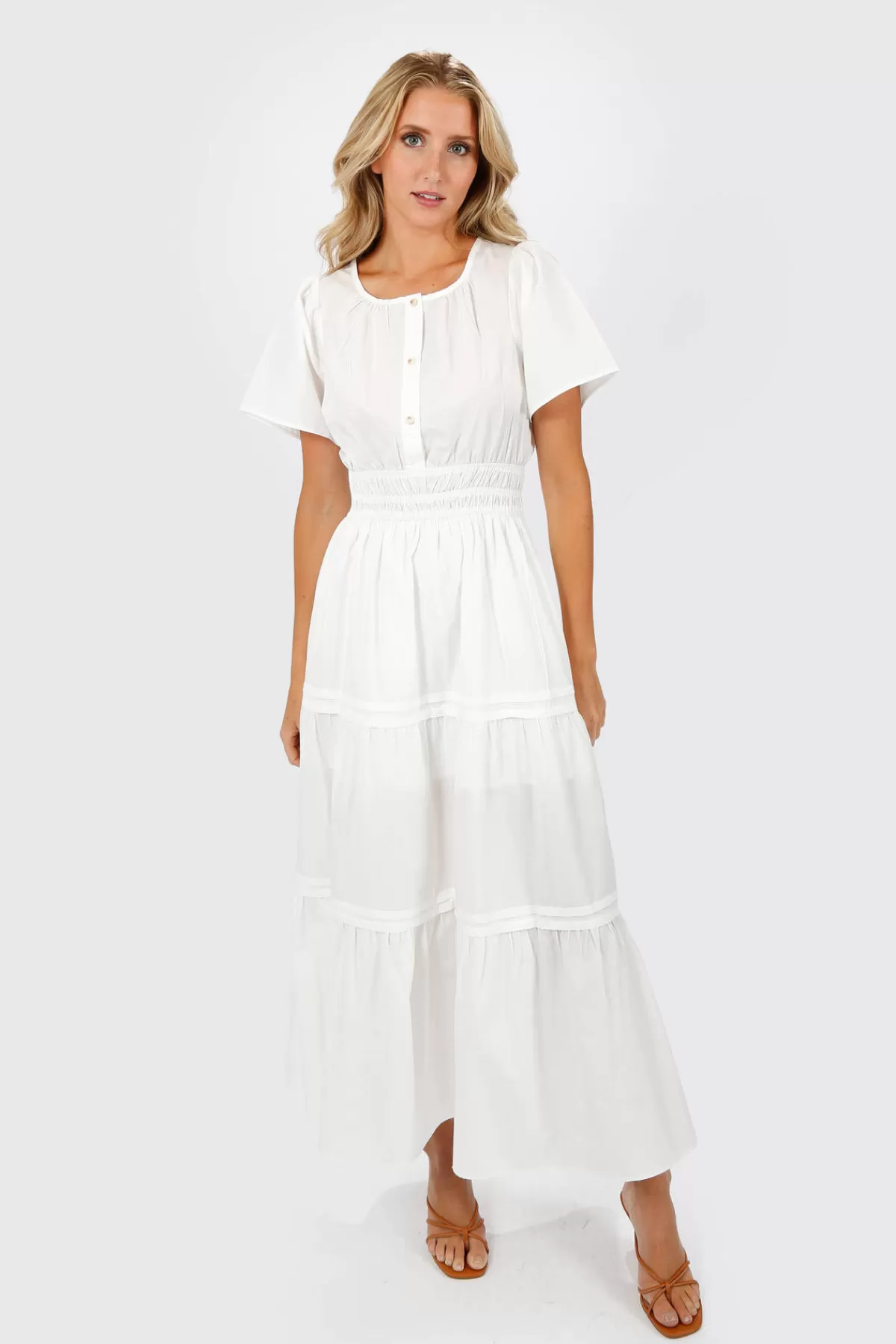 Tobi Salem Button Up Tiered Maxi Dress - * Simple Wedding Dresses | Rehearsal Dinner Dresses