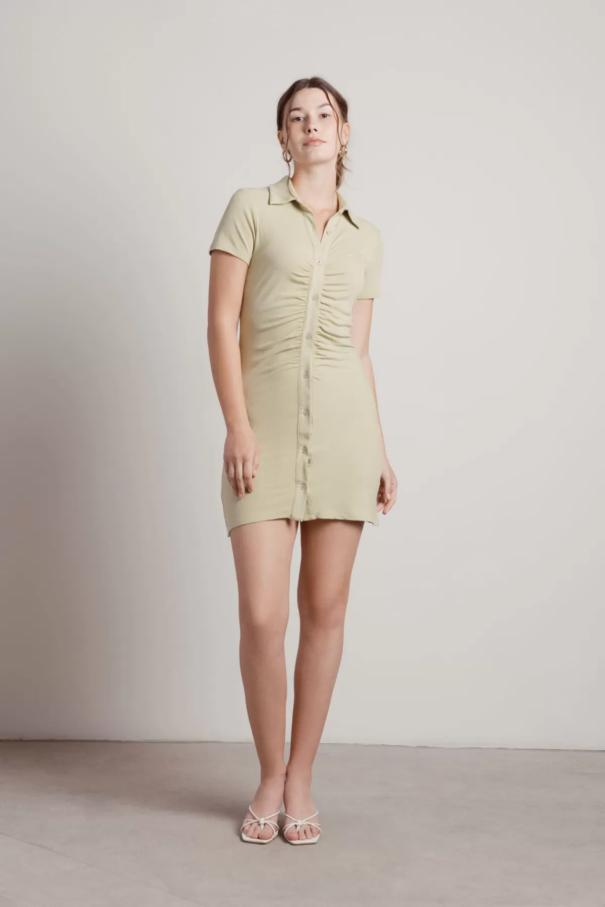 Tobi Saturn Collared Ruched Mini Dress - * Honeymoon Outfits | Bodycon Dresses