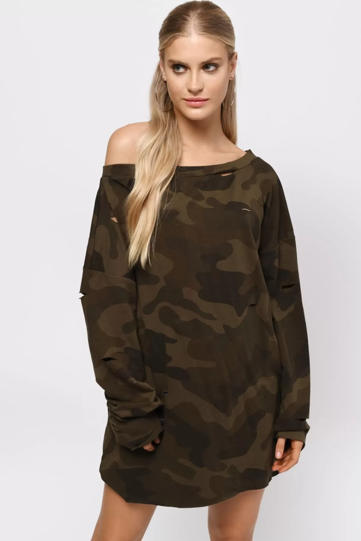 Tobi Sleeve It To Me Camouflage Sweater Mini Dress - * Shift Dresses | Long Sleeve Dresses