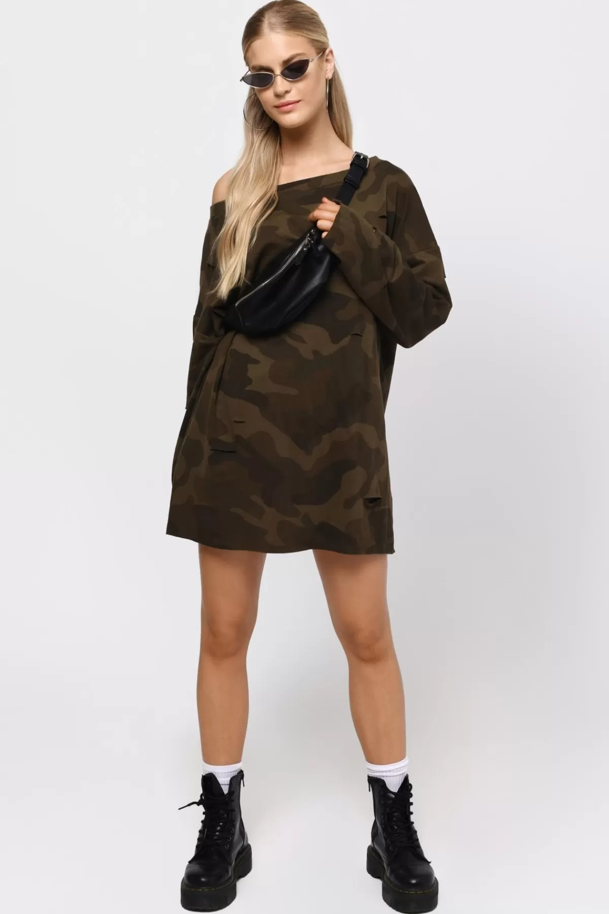 Tobi Sleeve It To Me Camouflage Sweater Mini Dress - * Shift Dresses | Long Sleeve Dresses