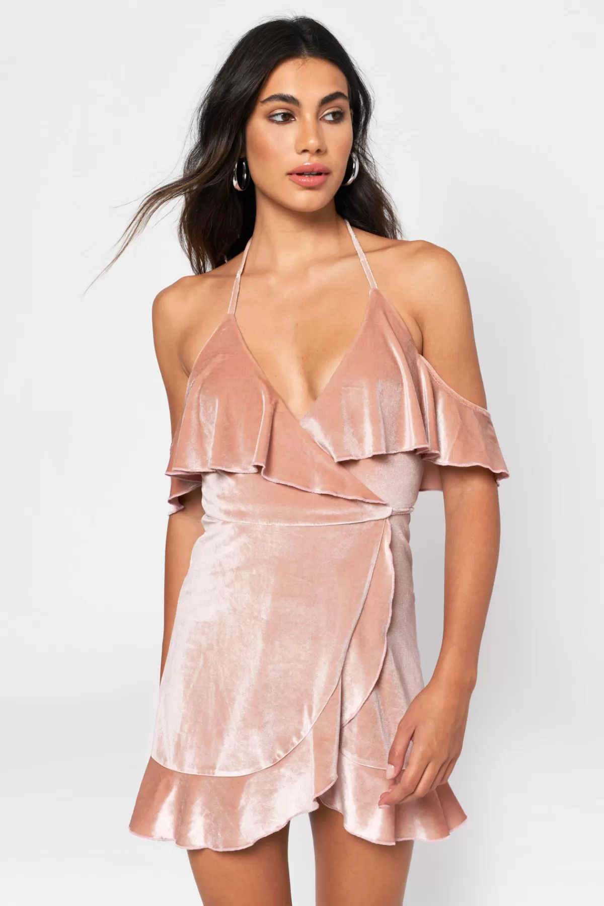 Tobi Small Crush Velvet Cold Shoulder Mini Dress - Rose* Wedding Guest Dresses Under $50 | Wedding Guest Dresses