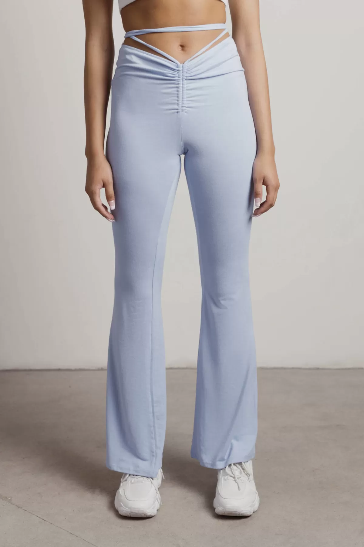 Tobi Snazzer Ruched Waist Tie Pants - Light Blue* Pants