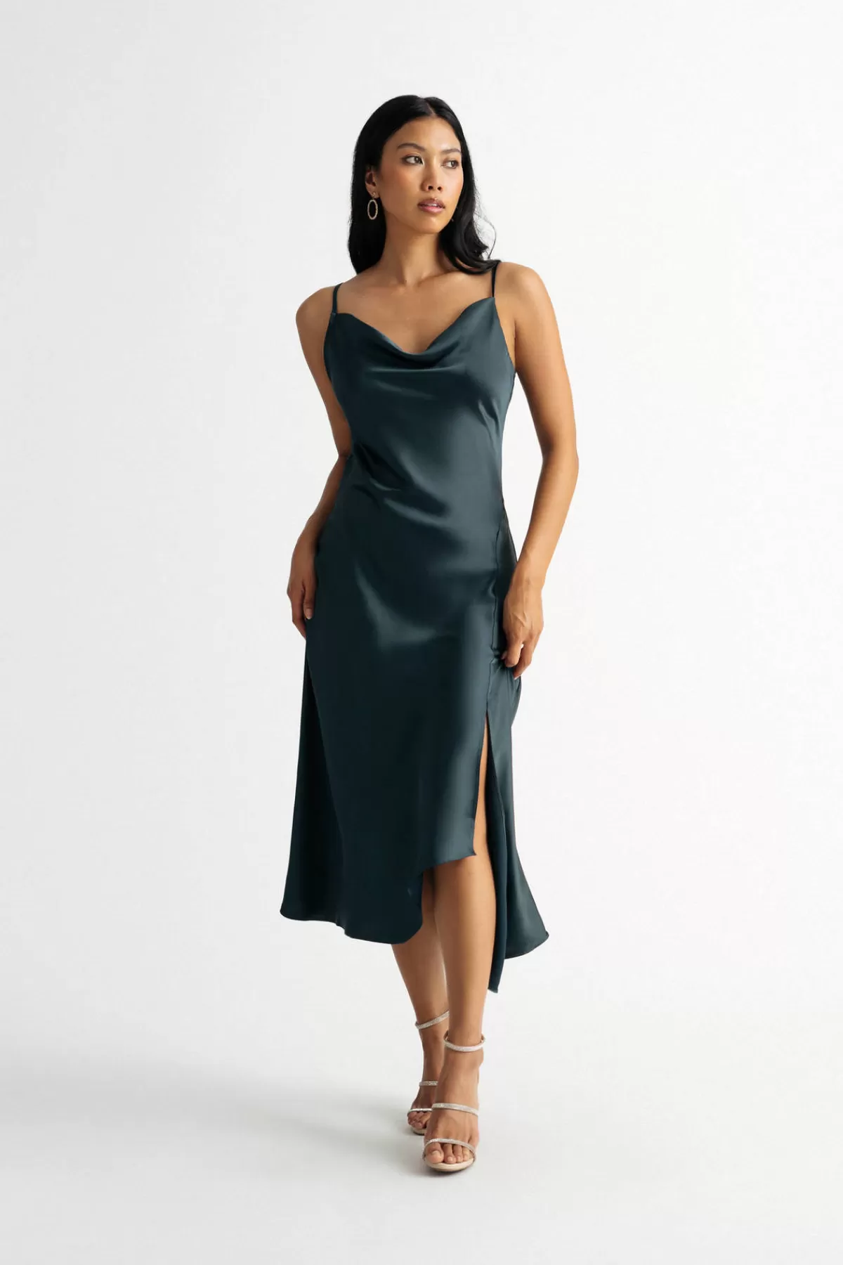 Tobi So In Love Satin Asymmetrical Slip Midi Dress* Honeymoon Outfits | Satin Bridesmaid Dresses