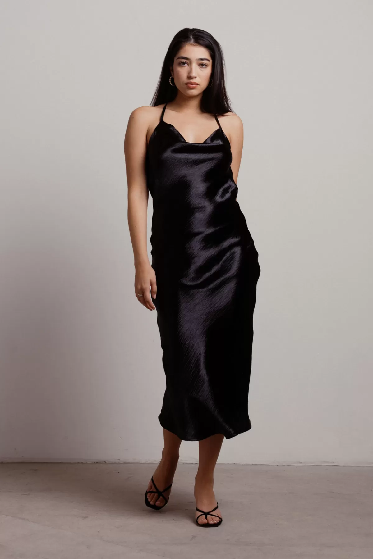 Tobi So Shiny Satin Cross Back Midi Dress - * Satin Bridesmaid Dresses | Black Wedding Dresses