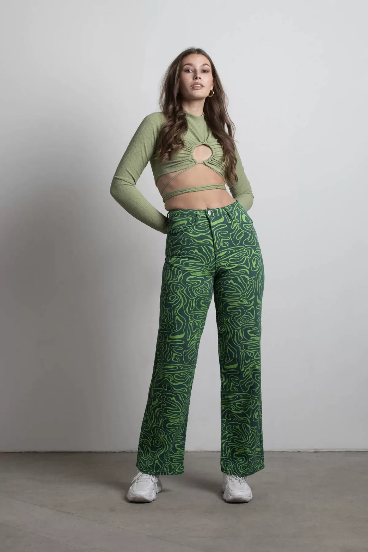 Tobi So Wavy Straight Leg Pants - Green Multi* Pants | Festival Outfits & Clothing